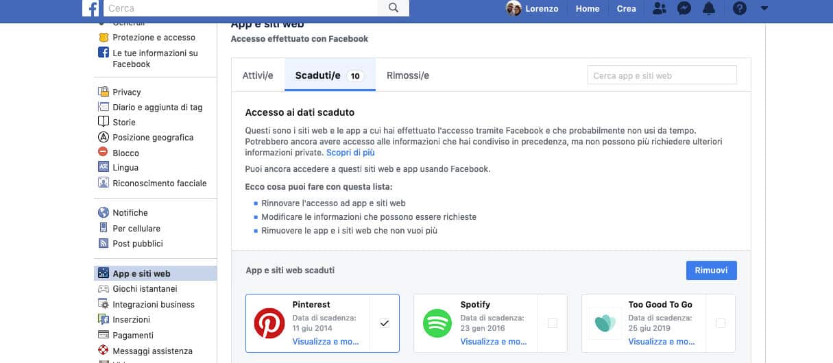 come vedere le app collegate a Facebook disconnessione app