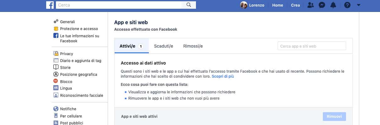 come vedere le app collegate a Facebook visualizzazione