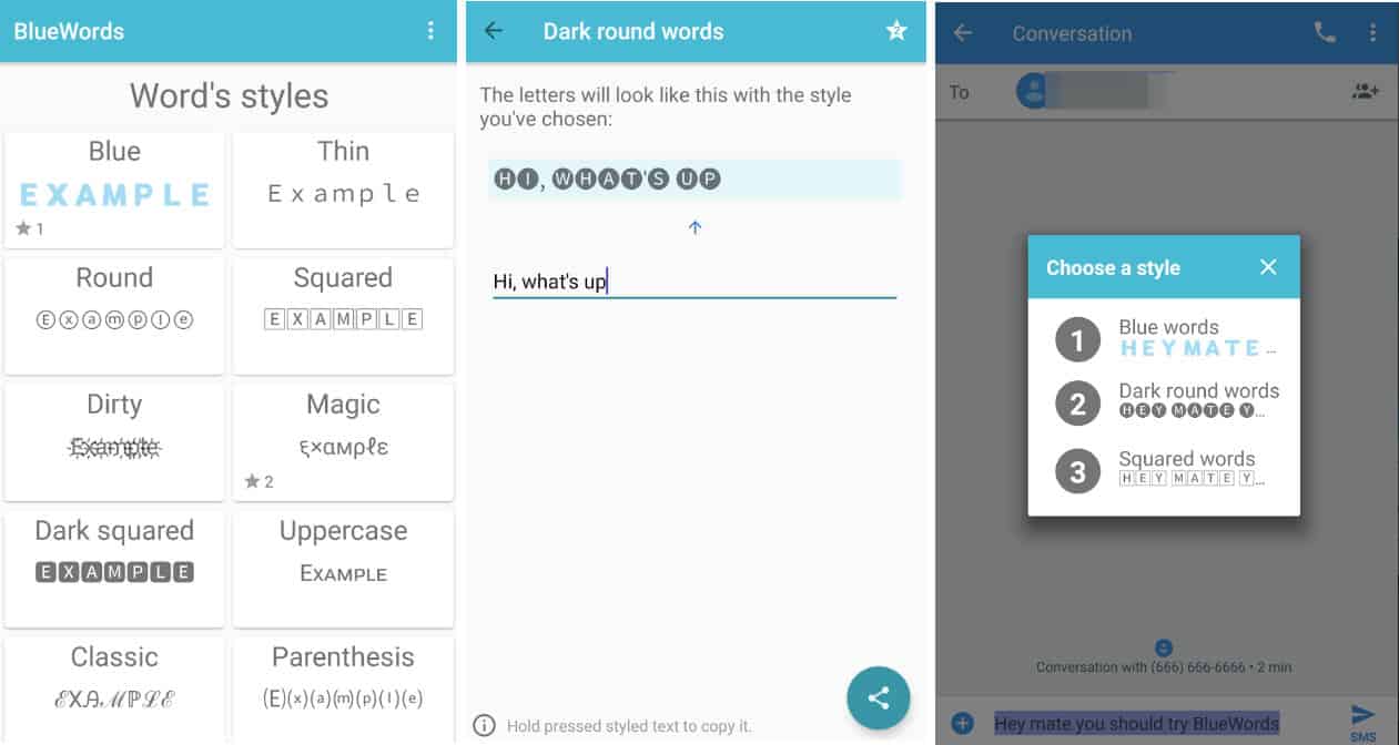 come cambiare font su WhatsApp app BlueWords