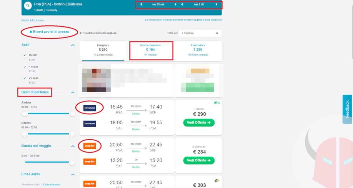 come prenotare un volo online esempio Skyscanner visualizzazione offerte