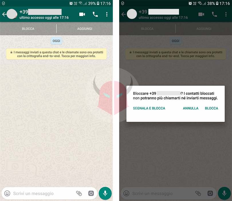 come bloccare contatto WhatsApp numero sconosciuto