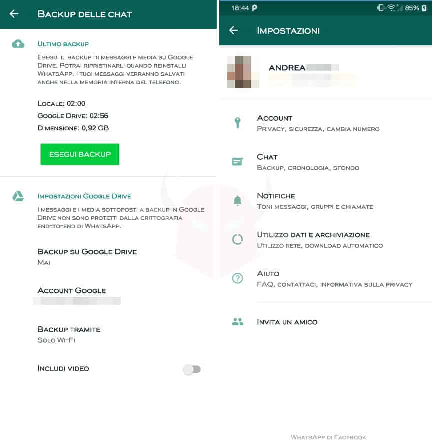 come salvare chat WhatsApp Android backup locale