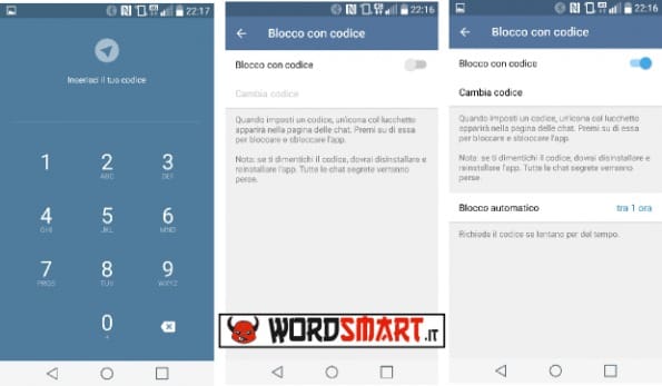 Come bloccare Telegram con codice