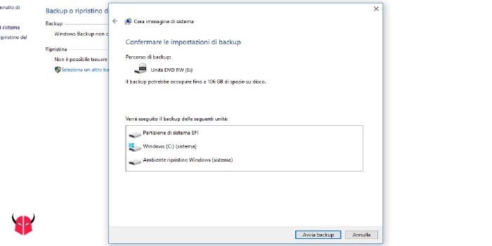 fare backup Windows 10 avvio