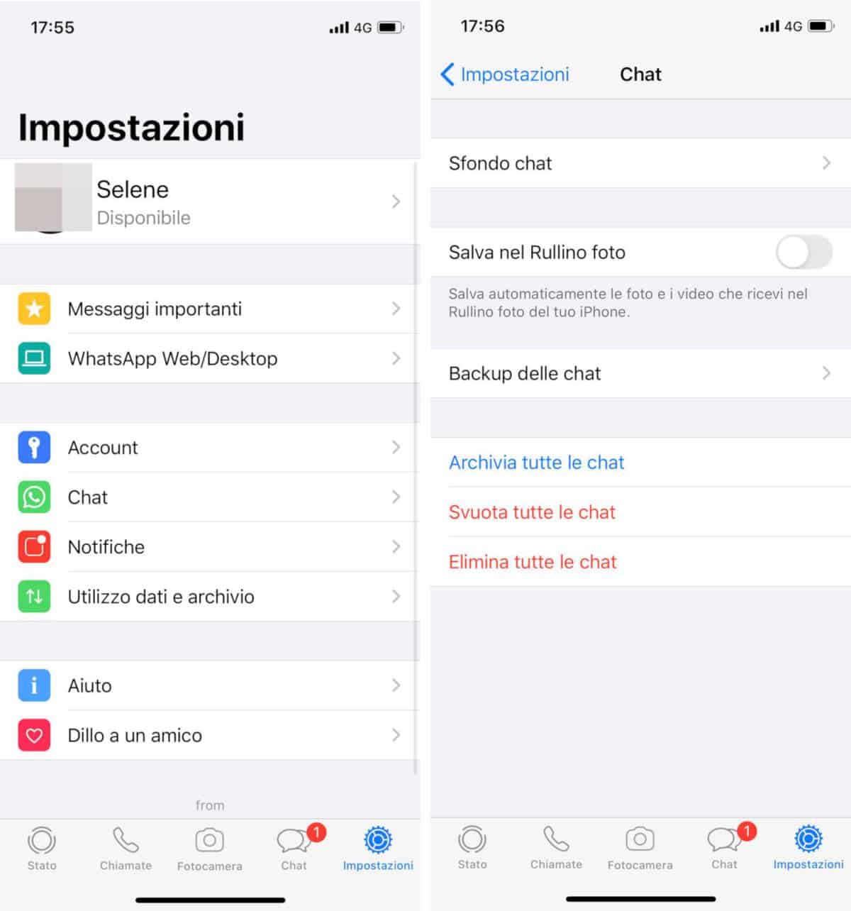 non salvare foto e video WhatsApp nel Rullino foto di iOS