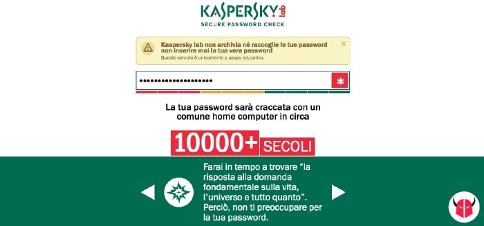 verificare sicurezza password Kaspersky computer