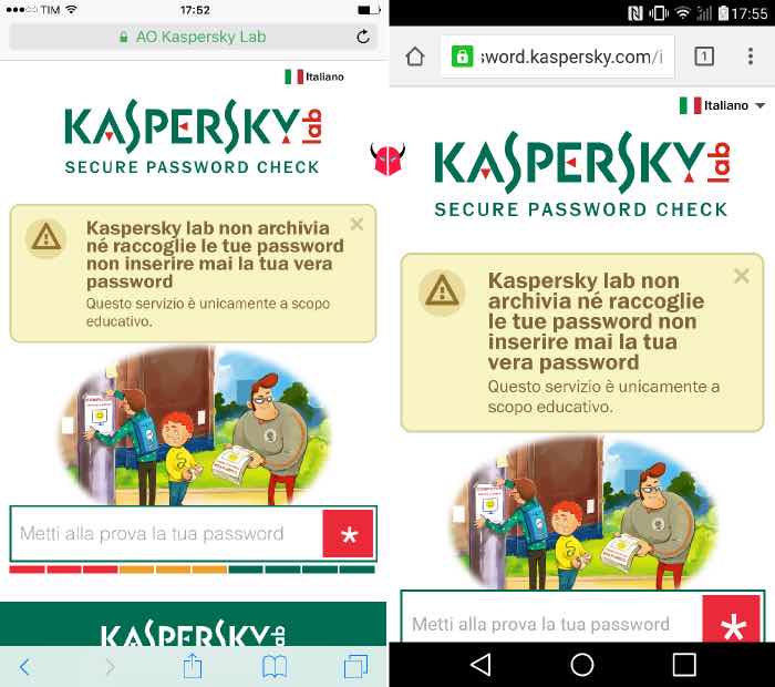 verificare sicurezza password Kaspersky mobile