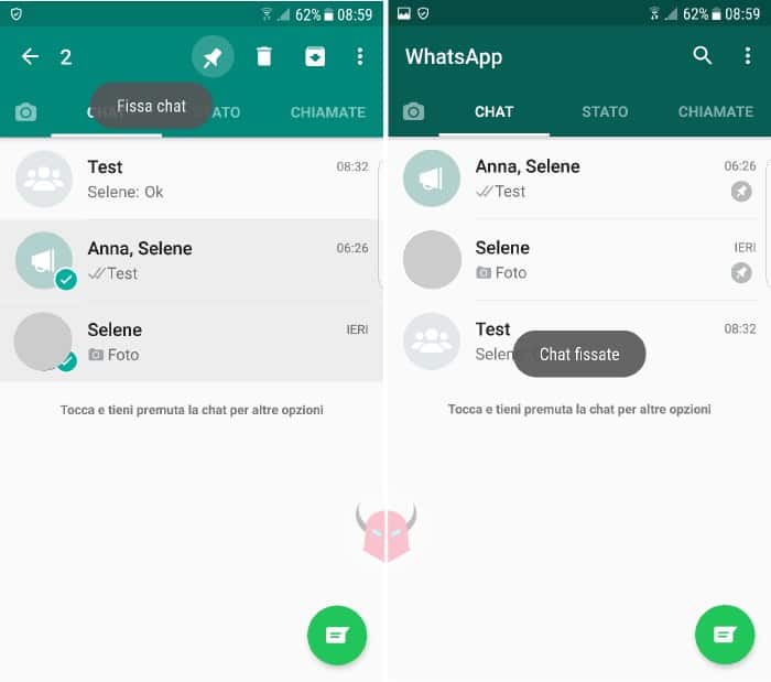 come fissare conversazioni WhatsApp con Android chat fissate