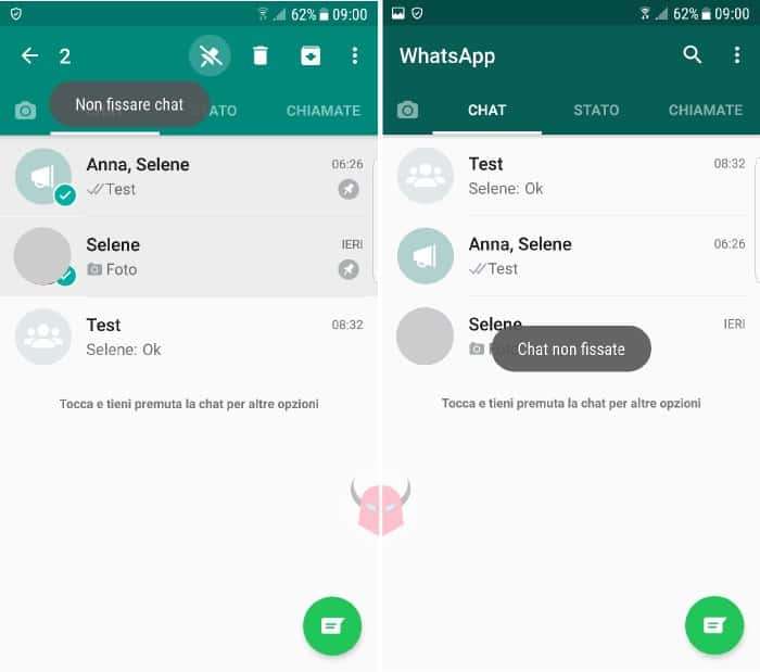 come fissare conversazioni WhatsApp con Android chat non fissate