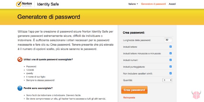 come creare password sicure online Norton Identity Safe