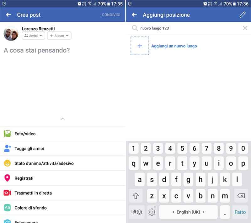 come creare un luogo su Instagram aggiungi posizione Facebook