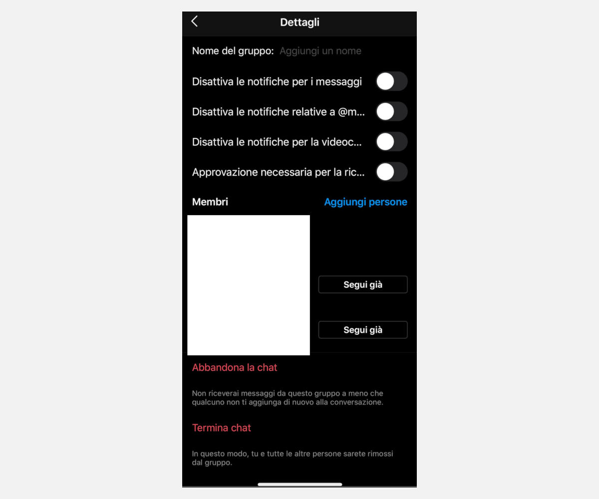 come creare un gruppo su Instagram opzione Aggiungi persone