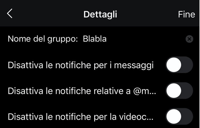 come creare un gruppo su Instagram opzioni di notifica