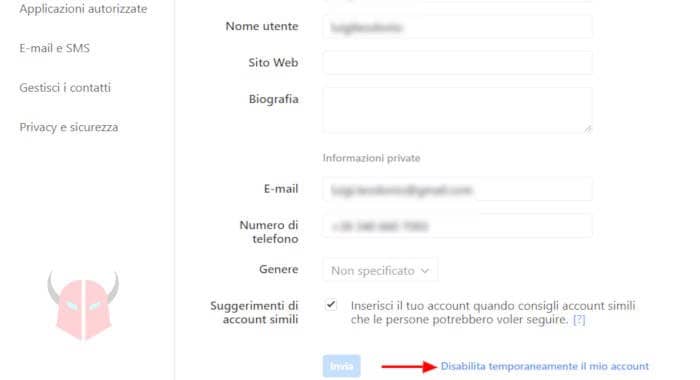come sospendere account Instagram definitivamente