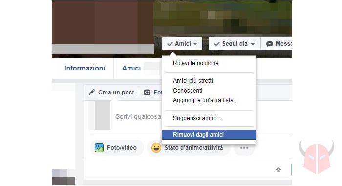 come togliere amicizia Facebook rimuovere amico PC