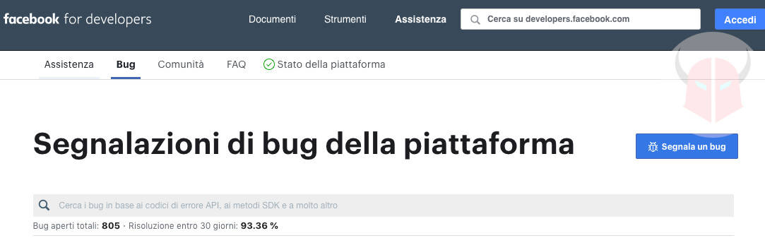 come contattare Facebook segnalazione bug