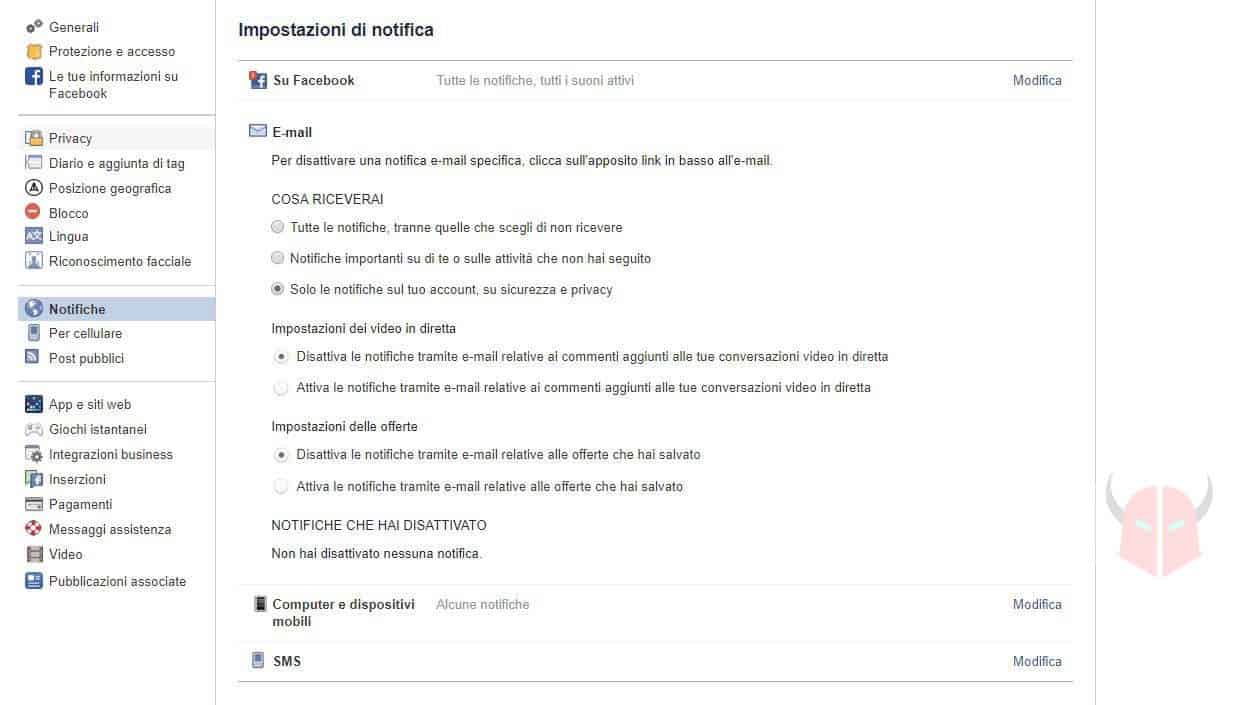 come non ricevere email da Facebook