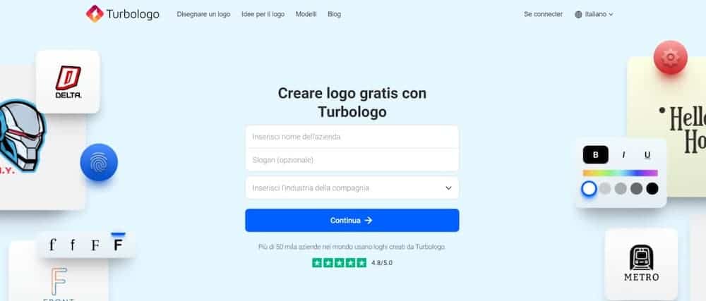 home page del generatore di loghi turbologo