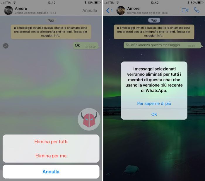 come inviare messaggi WhatsApp che si autodistruggono esempio messaggio eliminato