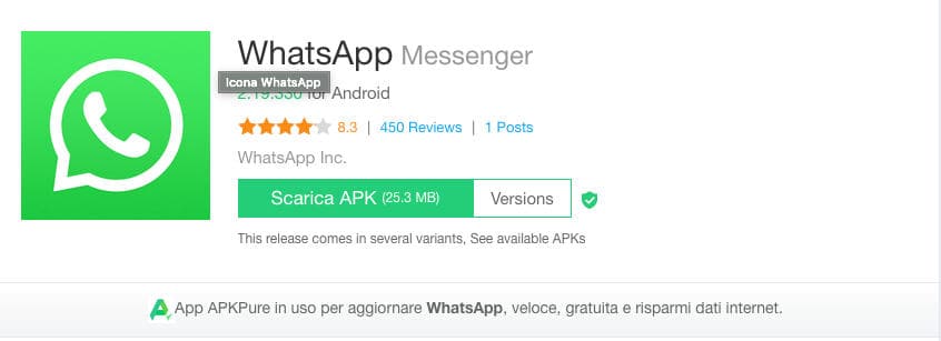 come diventare un beta tester di WhatsApp esempio APKPure