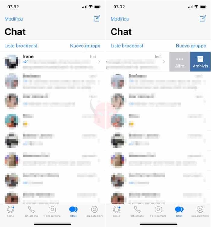 come nascondere i messaggi WhatsApp esempio archiviazione chat