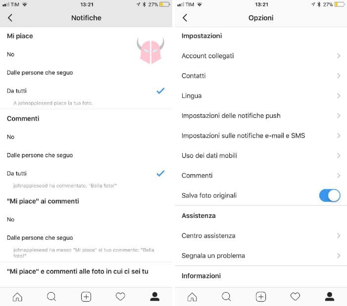 come nascondere i messaggi su Instagram sezione Notifiche iOS