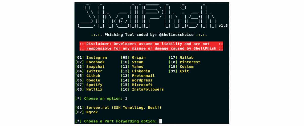 come scoprire la password di Instagram esempio tool ShellPhish