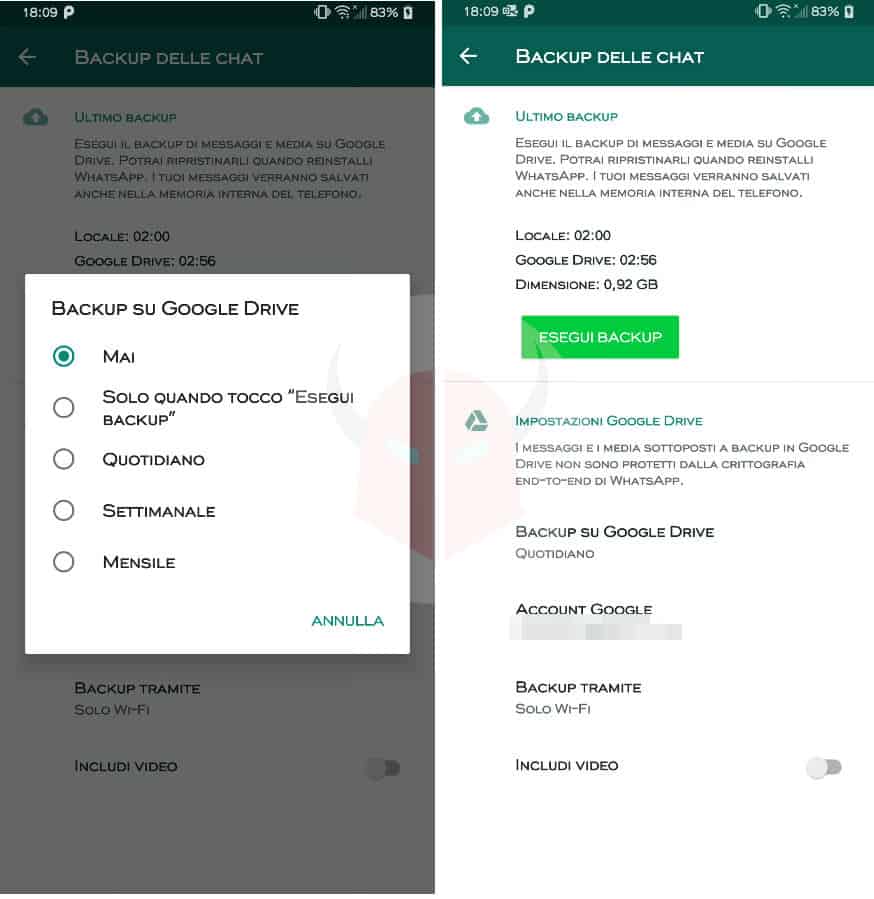 come trasferire i dati da Android ad Android backup su G Drive WhatsApp