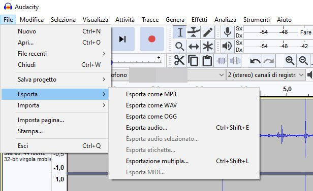 come fare un podcast esportazione MP3 Audacity