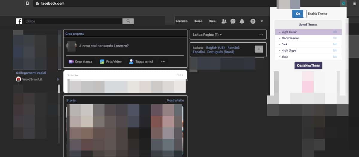 come mettere Facebook nero tema classico FB Web estensione Chrome