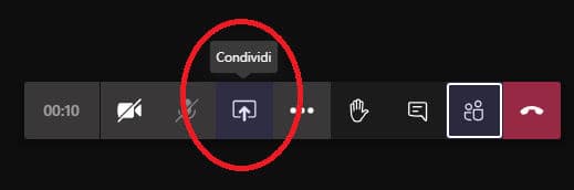 creare una riunione su Microsoft Teams opzione Condividi