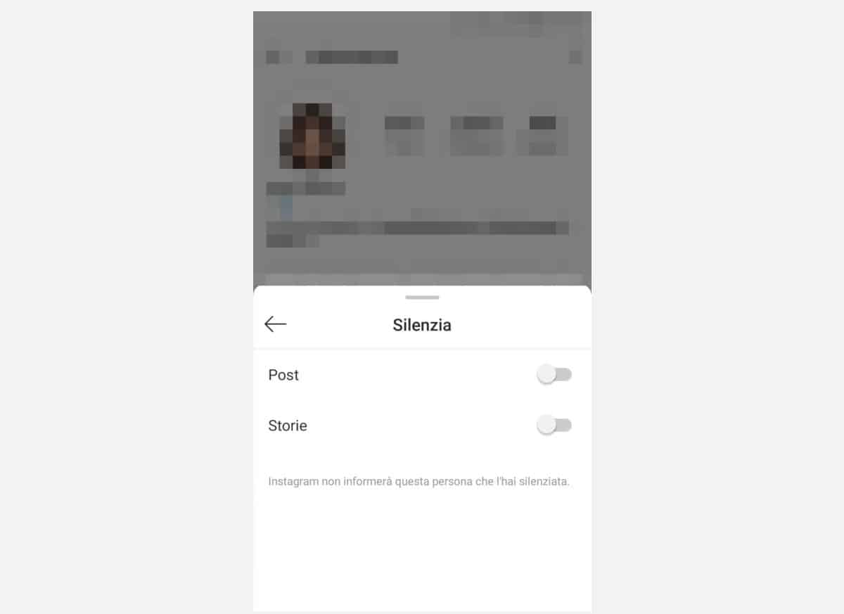 nascondere i post su Instagram opzione Silenzia