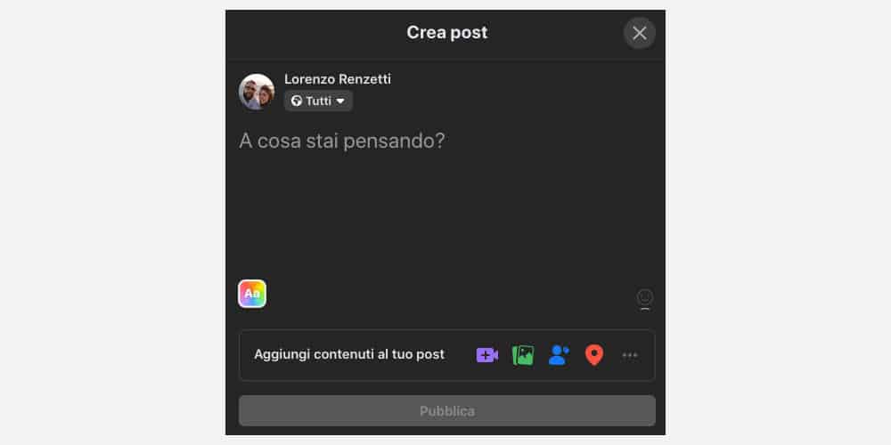 rendere condivisibile un post Facebook creazione post privacy Tutti