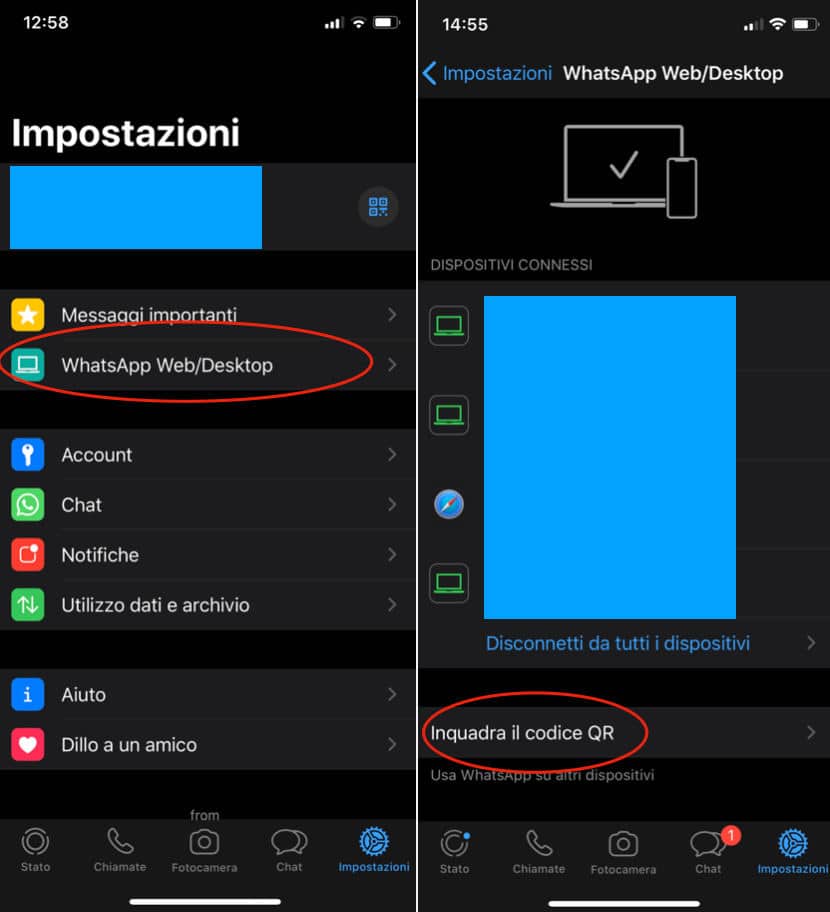 codice QR sessione WhatsApp Web o Desktop