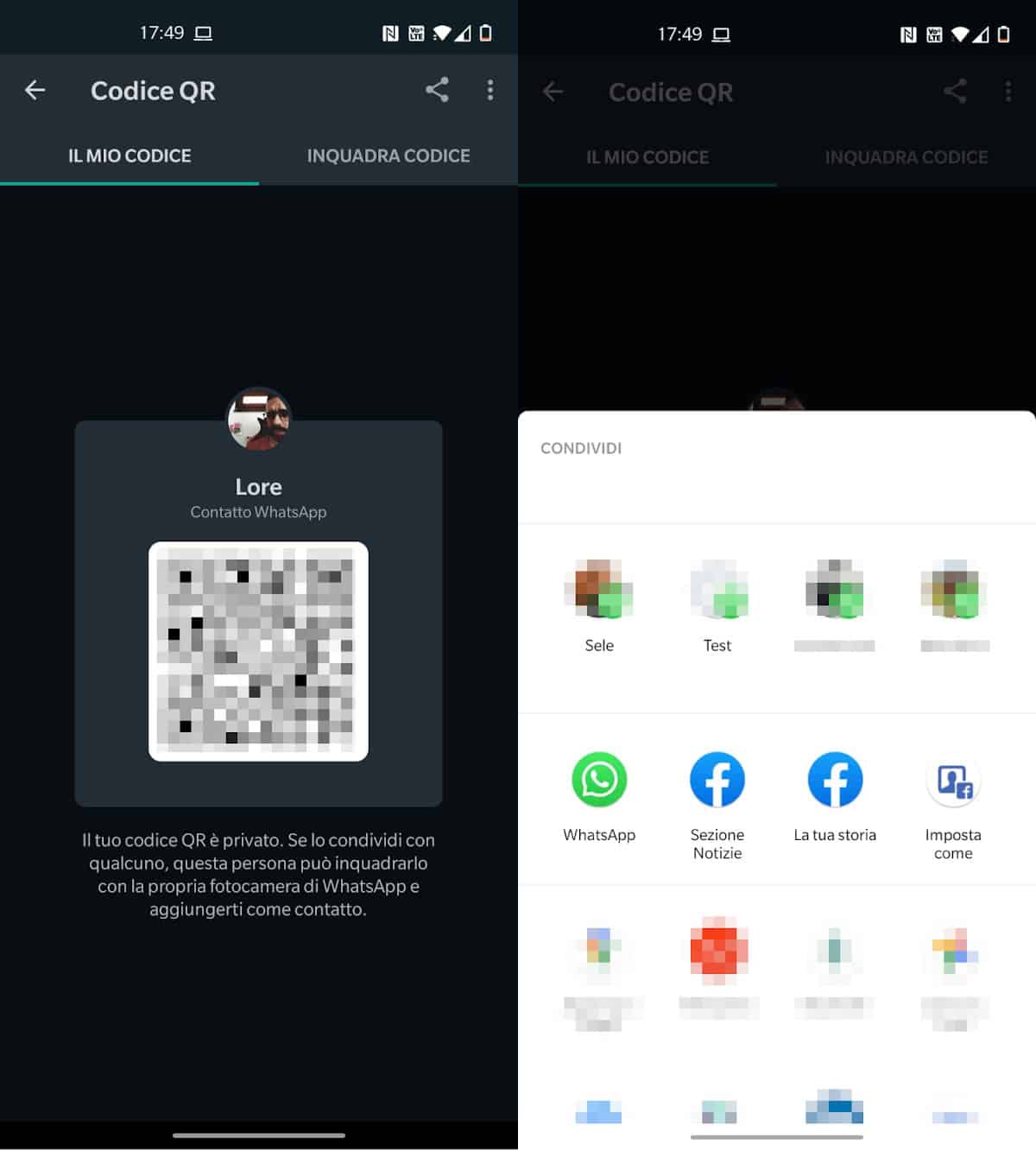 condivisione codice QR profilo WhatsApp
