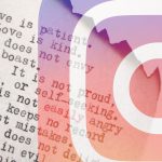 testo e frasi su foglio di carta bruciato con logo di Instagram